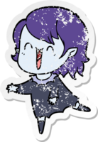 distressed sticker of a cute cartoon happy vampire girl png