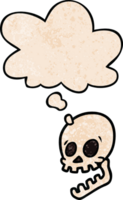 laughing skull cartoon with thought bubble in grunge texture style png