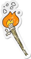 distressed sticker of a cartoon burning torch png