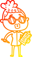 warm gradient line drawing of a cartoon manager woman wearing spectacles png