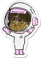distressed sticker of a cartoon curious astronaut png