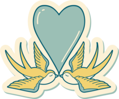 sticker of tattoo in traditional style of swallows and a heart png