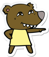 sticker of a cartoon pointing bear girl showing teeth png