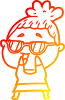 warm gradient line drawing of a cartoon happy woman wearing spectacles png