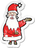 retro distressed sticker of a cartoon santa png