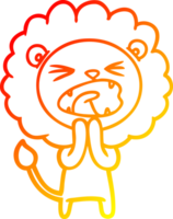 caloroso gradiente linha desenhando do uma desenho animado leão Rezar png