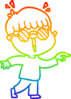 rainbow gradient line drawing of a cartoon boy wearing spectacles png