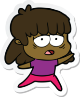 sticker of a cartoon tired woman png