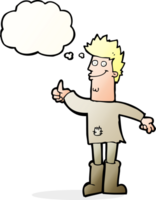 cartoon positive thinking man in rags with thought bubble png