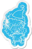knäppa tecknad serie bedrövad klistermärke av en chockade älva flicka bär santa hatt png