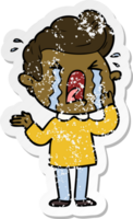 distressed sticker of a cartoon crying man png