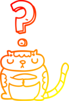 warm gradient line drawing of a cartoon cat with question mark png
