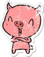 bedrövad klistermärke av en glad tecknad gris png