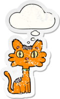 cartoon cat with thought bubble as a distressed worn sticker png