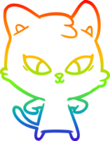 rainbow gradient line drawing of a cute cartoon cat png