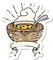 worn old sticker of a tattoo style bowl of soup png