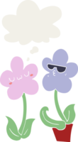 linda dibujos animados flor con pensamiento burbuja en retro estilo png