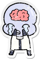 distressed sticker of a cartoon big brain alien crying png