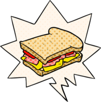 dessin animé jambon fromage tomate sandwich avec discours bulle dans bande dessinée livre style png