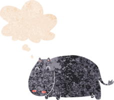dessin animé hippopotame avec pensée bulle dans grunge affligé rétro texturé style png