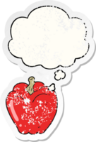 cartoon pepper with thought bubble as a distressed worn sticker png