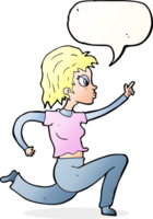 cartoon woman running and pointing with speech bubble png