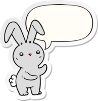 mignonne dessin animé lapin avec discours bulle autocollant png