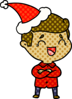 hand drawn comic book style illustration of a laughing man wearing santa hat png