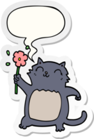 desenho animado gato com flor com discurso bolha adesivo png