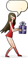 cartoon fashion girl with present with speech bubble png