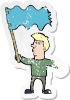 retro distressed sticker of a cartoon man waving flag png