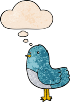 cartoon bird with thought bubble in grunge texture style png