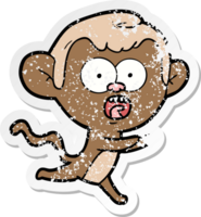 distressed sticker of a cartoon shocked monkey png