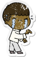 distressed sticker of a cartoon man crying png