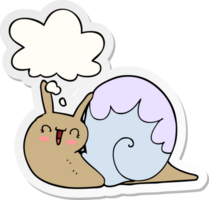 cute cartoon snail with thought bubble as a printed sticker png