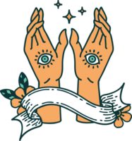 traditional tattoo with banner of mystic hands png