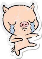 distressed sticker of a cartoon pig crying png