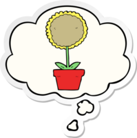 cute cartoon flower with thought bubble as a printed sticker png