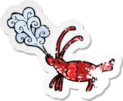 retro distressed sticker of a cartoon shrimp png