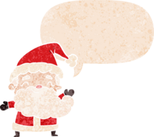 cartoon santa claus with speech bubble in grunge distressed retro textured style png