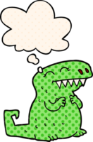 desenho animado dinossauro com pensamento bolha dentro quadrinho livro estilo png