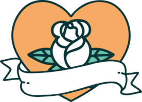 iconic tattoo style image of a heart rose and banner png