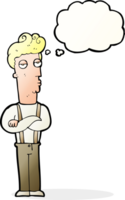 cartoon unimpressed man with thought bubble png