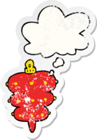 cartoon christmas decoration with thought bubble as a distressed worn sticker png