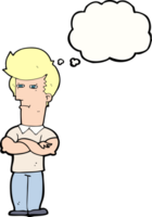 cartoon man with folded arms with thought bubble png