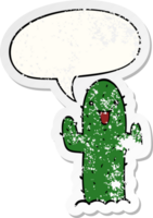 dibujos animados cactus con habla burbuja afligido afligido antiguo pegatina png