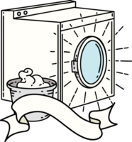 scroll banner with tattoo style washing machine png