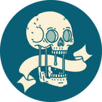 icono de estilo tatuaje con pancarta de una calavera png