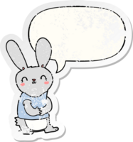 cute cartoon rabbit with speech bubble distressed distressed old sticker png