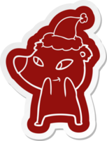 cute quirky cartoon  sticker of a bear wearing santa hat png